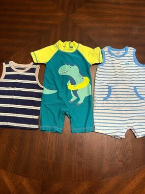 Carter’s Baby Boy Summer Bundle 9M – Tank Tops + Dino Swim Romper Outfit Set